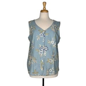 Classic Elements VTG‎ Tank Top Floral Size Large Button Up Flowers Blue